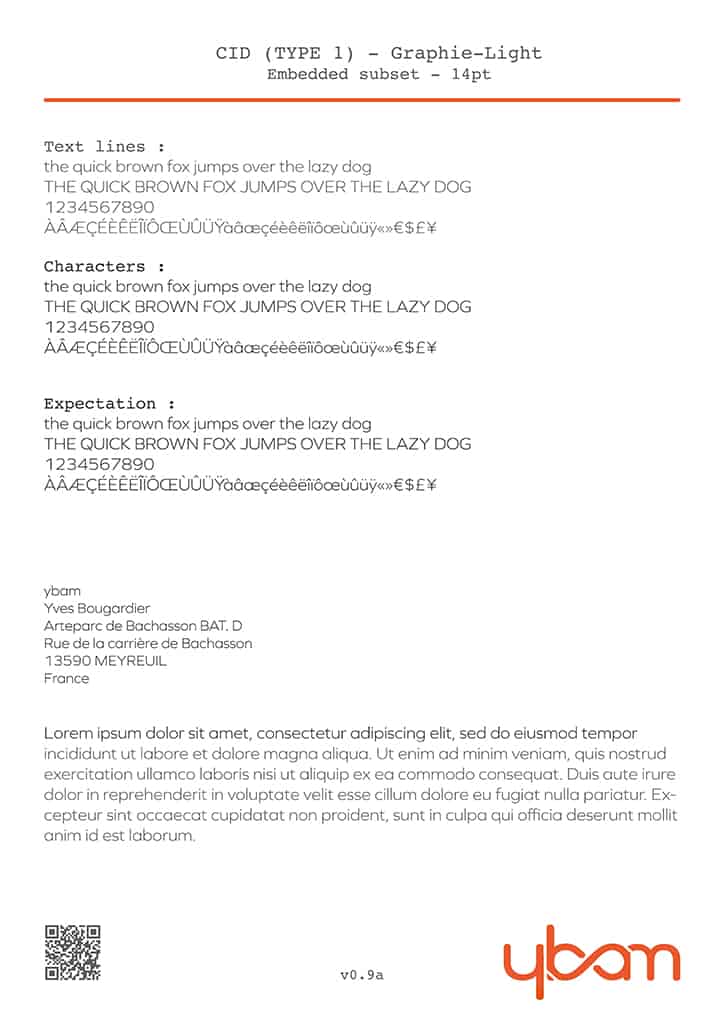 ybam - Test Chart - Font - Graphie Light